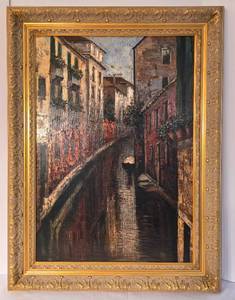 lot 51 image: Oil on Canvas Venice Canal Framed Painting