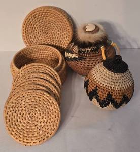 lot 66 image: Woven Baskets & More including a Zulu Herb Basket