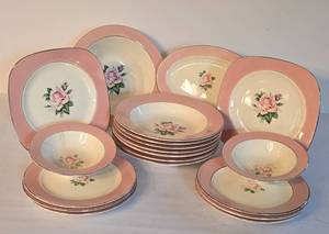 lot 72 image: Lifetime China Company Pink Rose Dinnerware