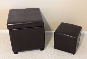 lot 100 image: Brown Faux Leather Storage Ottoman and Footstool