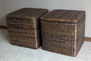 lot 17 image: Pair of Woven Wicker Storage Cubes