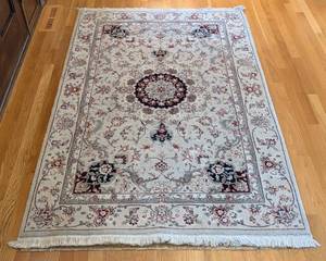 lot 12 image: Grey with Red and Blue Accent Rug