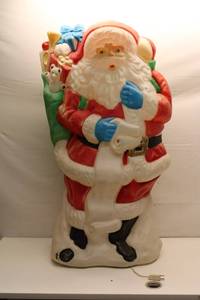 lot A-12 image: Vintage Light-Up Christmas Santa Figure with Decorations Blow Mold