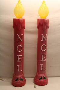 lot A-13 image: Set of 2 Vintage Christmas Candles with NOEL Embellishment Blow Mold
