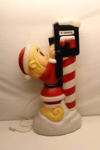 lot A-16 image: Vintage Christmas Light-Up Elf Mailbox Decoration Blow Mold
