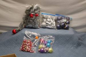 lot 58 image: Assorted Holiday Ornament Decorations and Tinsel Bundle