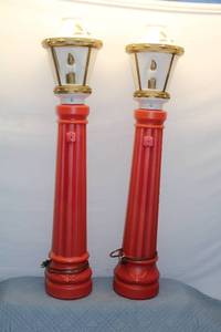 lot A-67 image: Pair of Vintage Red Decorative Street Lamp Posts Blow Mold
