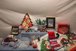 lot 69 image: Vintage Christmas Collection including Ornaments, Decorative Spoon Set, and Cat Figurines
