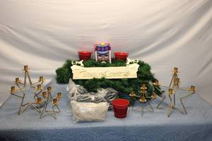 lot 113 image: Christmas Decoration Set with Star Candle Holders, Nutcracker, and Lights