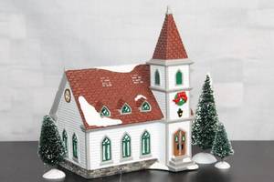 lot B-133 image: Department 56 Original Snow Village Church with Trees