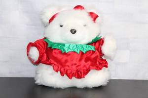 lot 145 image: Christmas Plush 1994 Santa Bear in Festive Red Dress with Holly Accents
