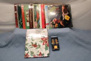 lot 146 image: Christmas Vinyl Records Lot with Tablecloth and Spreaders