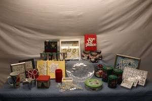 lot 152 image: Vintage Holiday Decor Collection Including Planters, Canisters, Signs and Candle Holders