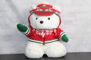 lot 161 image: Adorable 1991 Holiday Plush Polar Bear with Sweater and Hat