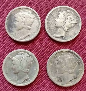 lot 10 image: (4) Mercury Dimes