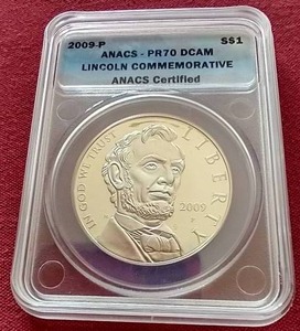 lot 39 image: 2009 Abraham Lincoln Commemorative Silver Dollar - ANACS PR70 DCAM