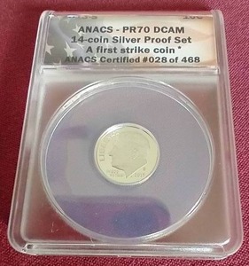 lot 57 image: 2013-S Silver Dime - ANACS PR70 DCAM