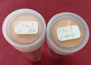 lot 79 image: (2) 1963-D Penny Rolls - BU
