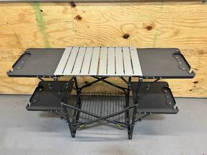 GCI OUTDOOR Slim-Fold Cook Station  Portable Folding Kitchen Table with a Heat Resistant Tabletop, 4 Side Tables & Storage Rack, Perfect for Picnics & Camping Trips