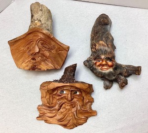 Trio of Carved Wood Spirits