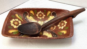 Vintage Scandinavian Rosemaled Bowl and Carved Spoon