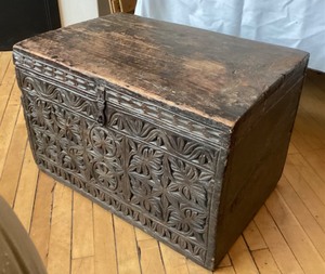 Antique Carved Wooden Trunk