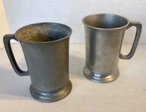 Pair Antique Pewter Tankards