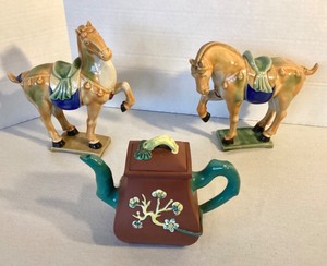 Chinese Tang Horses and Teapot