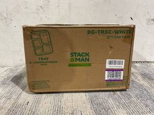 lot 155 image: 500PCS Stack Man 100% Compostable Sugar Cane Fiber Heavy Duty Plate, 5-Compartment American Tray