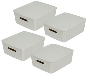 lot 205 image: Glad Storage Baskets with Lids - Set of 4 Stackable Plastic Boxes with Handles,  Grey, 3.1 Gallons