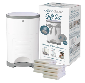 lot 215 image: Diaper Dekor Classic Diaper Pail Gift Set  White  Comes with up to a Years Supply Worth of Diaper Dekor Refills