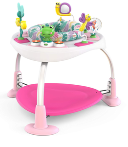 lot 217 image: Bright Starts Bounce Bounce Baby 2-in-1 Activity Jumper & Table - Playful Palms- Pink