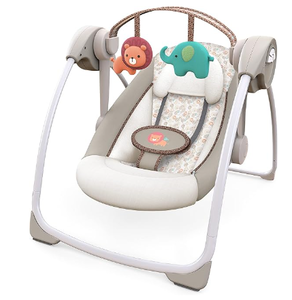 lot 219 image: Ingenuity Soothe n Delight Compact Portable 6-Speed Plush Baby Swing with Music, Folds Easy, 0-9 Months 6-20 lbs (Cozy Kingdom)