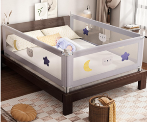 lot 234 image: Omzer Bed Rail for Toddlers - (3 Pack) Toddler Bed Rails with Double Child Lock, Bed Rail for Baby Kids with Pattern, Infants Height Adjustment Guardrail for King Size Bed - 3 Pack, 78.7x78.7x74.8