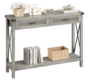 lot 323 image: WhizMax Farmhouse Entryway Table, Console Table with Rattan Drawers, 43 Sofa Table with Storage