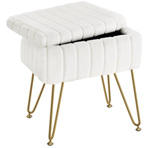 lot 326 image: Greenstell Vanity Stool Chair Faux Fur with Storage, 15.7L x 11.8W x 19.4H Soft Ottoman 4 Metal Legs with Anti-Slip Feet