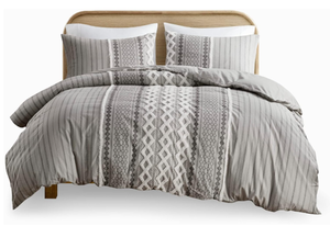 lot 332 image: INKIVY Comforter for King Size Bed, Chenille Tufted, Breathable Cotton Comforter Set King, All Season Modern Boho Comforter with Farmhouse Bedding Flare, 2 Matching Shams, King Gray 3 Piece