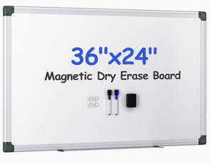 lot 338 image: VUSIGN Magnetic White Board Kit for Wall 36 x 24, 1 Dry Eraser & 2 Multicolor Markers & 4 Magnetic Pins, Sliver Reinforced Aluminum Frame for Home, School, Office