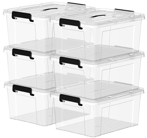 lot 339 image: Cetomo 16Qt6 Plastic Storage Bins, Lidded Tote Storage Box with Handle, Stackable, Clear, 16Quart, 6 Pack