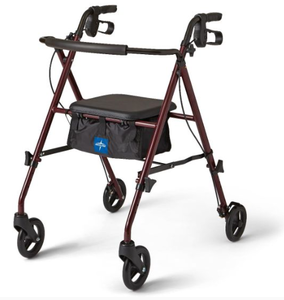 lot 350 image: Medline Basic Steel Rollator W 6in Wheels Burgundy Knockdown 1Ctel Rollator Walker with Seat, Burgundy