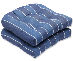 lot 523 image: Pillow Perfect Stripe IndoorOutdoor Chair Seat Cushion, Tufted, Weather, and Fade Resistant, 19 x 19, BlueWhite Wickenburg, 2 Count
