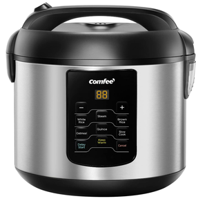 lot 130 image: COMFEE Compact Rice Cooker, 6-in-1 Stainless Steel Multi Cooker, Slow Cooker