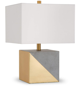 lot 160 image: Henn&Hart 18.5 Tall Gold-Dipped Concrete Table Lamp with Fabric Shade in Gold and ConcreteWhite