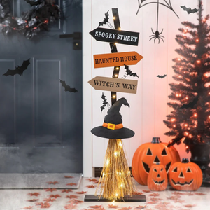 lot 172 image: Outdoor 42H Halloween Wooden Witchs Broom Standing Porch Decor