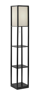 lot 259 image: Mainstays 62 Plastic Black Shelf Floor Lamp, Sustainable White Fabric Shade