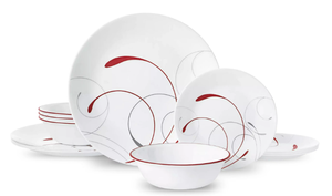 lot 260 image: 12PCS Corelle Splendor, White and Red Round Dinnerware Set