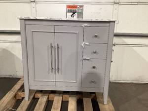 lot 544 image: Allen  Roth Lorelai 36 True Gray Undermount Single Sink Bathroom Vanity with White Natural Marble Top
