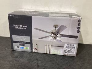 lot 554 image: Better Homes & Gardens 52 Nickel Transitional Ceiling Fan, 5 Reversible Blade, 3 LED Bulbs Included