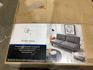 lot 556 image: Mainstays 66 Studio Futon, Gray Linen Upholstery