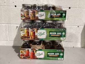 lot 455 image: LOT OF 3 Ball Regular Mouth Pint Mason Jars with Lids & Bands
